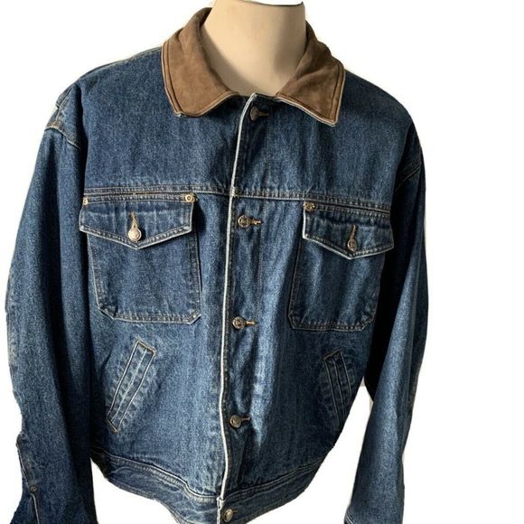 G.H Bass Other - G.H. Bass Men's Blue Denim Jean Jacket XL Genuine Leather Trim
